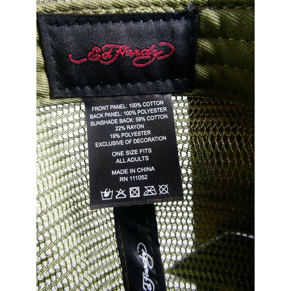 Ed Hardy Rhinestone Dragon Tattoo Olive Green Baseball Cap - One Size Fits All - Picture 6 of 6